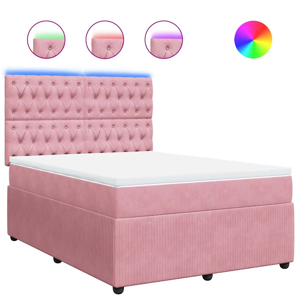 vidaXL Box spring postel s matrací růžová 140x190 cm samet