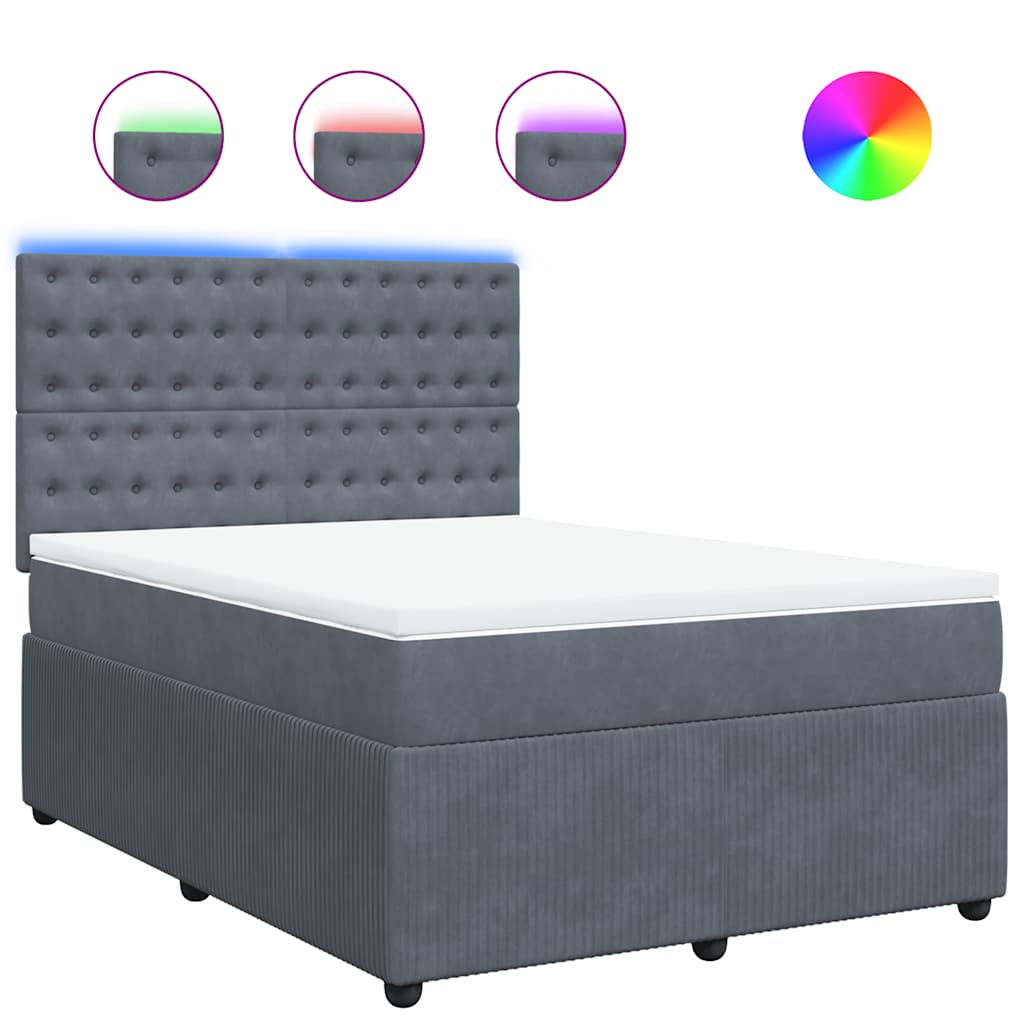 vidaXL Boxspring met matras fluweel donkergrijs 140x190 cm grijs, foto 3