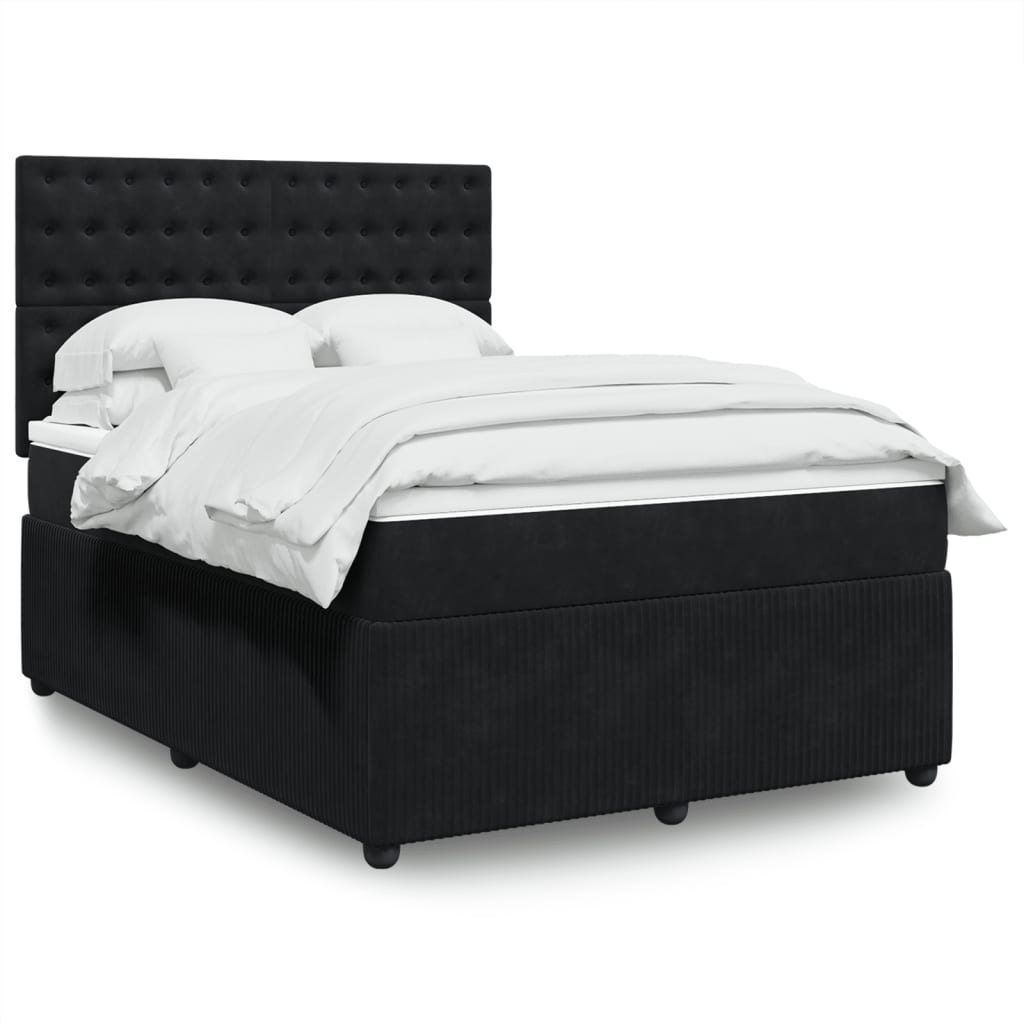 Boxspringbett mit Matratze Schwarz 140×190 cm Samt