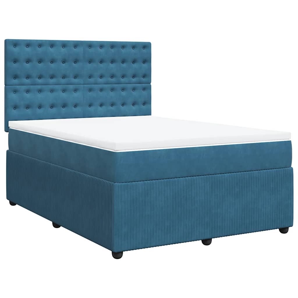 vidaXL Boxspring met matras fluweel blauw 140x190 cm afbeelding
