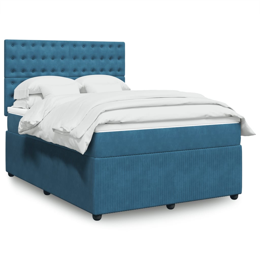 vidaXL Boxspringbett mit Matratze Blau 140x190 cm Samt