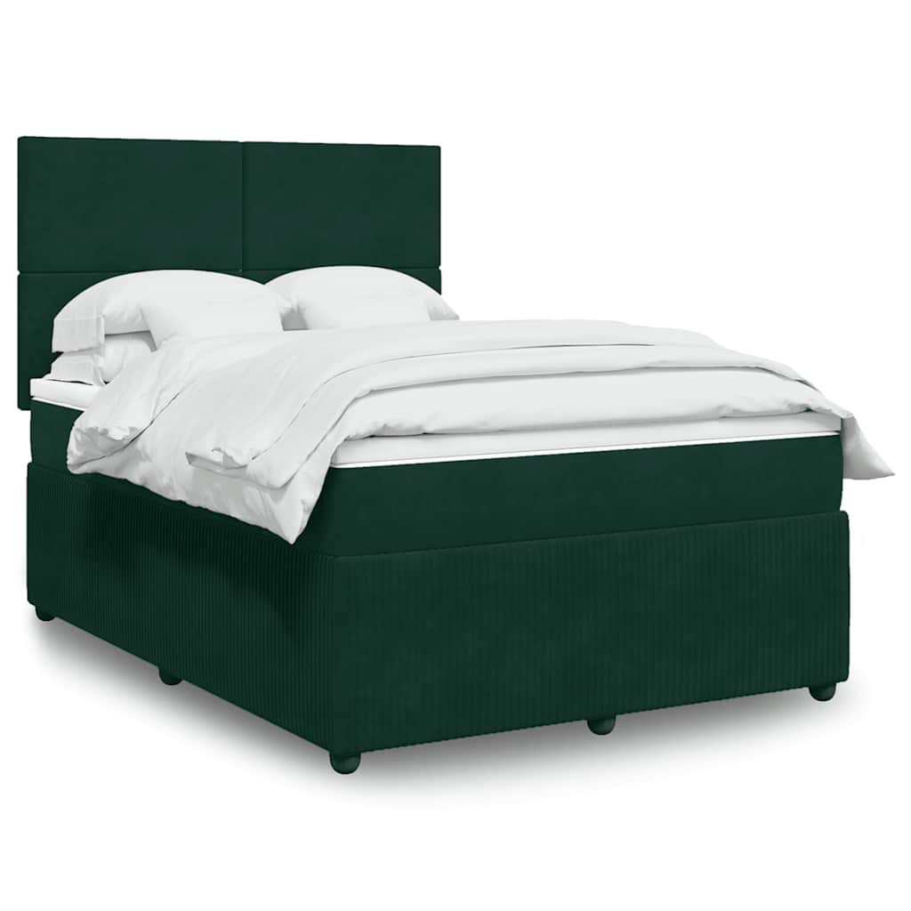 vidaXL Pat box spring cu saltea, verde închis, 140x200 cm, catifea