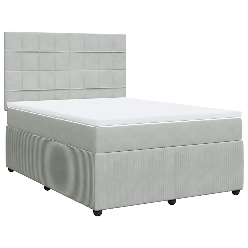 vidaXL Boxspring met matras fluweel lichtgrijs 140x200 cm afbeelding