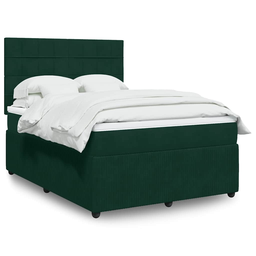 vidaXL Pat box spring cu saltea, verde închis, 140x200 cm, catifea