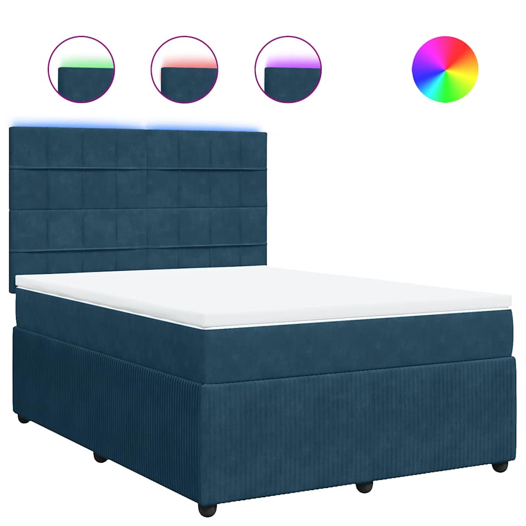 Thumbnail - vidaXL Boxspringbett mit Matratze Blau 140x200 cm Samt