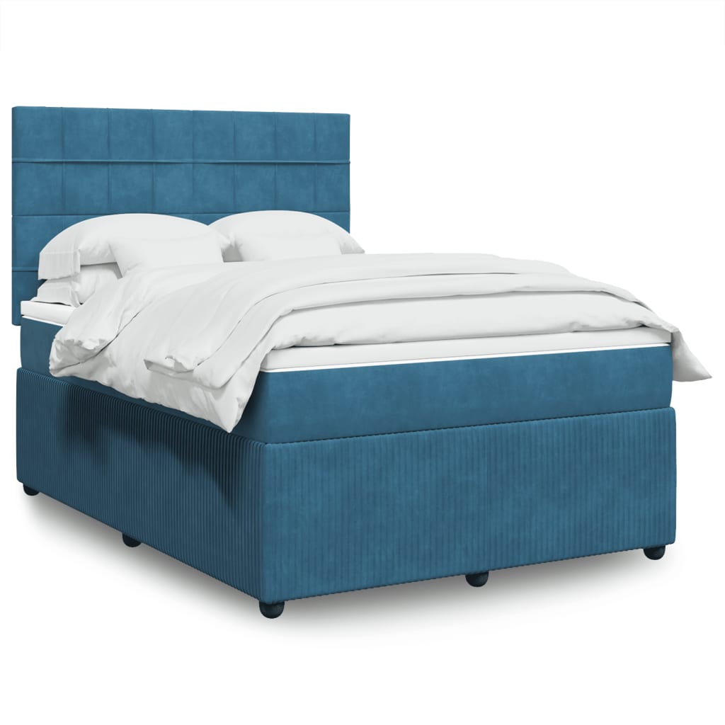 vidaXL Boxspringbett mit Matratze Blau 140x200 cm Samt