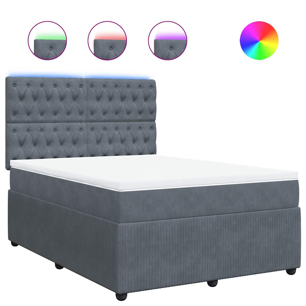 vidaXL Box spring postel s matrací tmavě šedá 140x200 cm samet