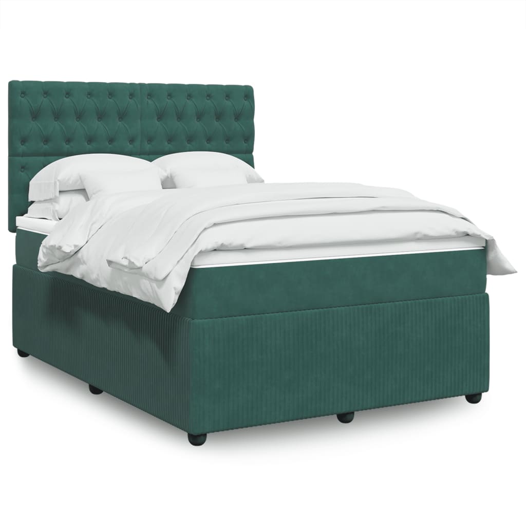 vidaXL Pat box spring cu saltea, verde închis, 140x200 cm, catifea