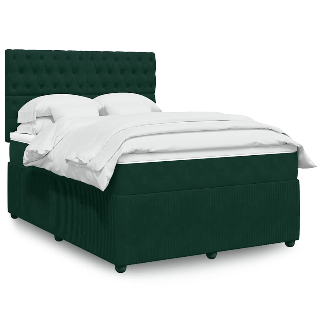 vidaXL Pat box spring cu saltea, verde închis, 140x200 cm, catifea