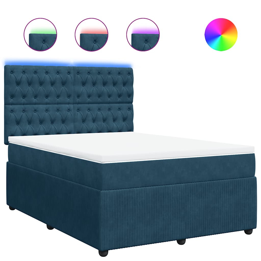 Thumbnail - vidaXL Boxspringbett mit Matratze Blau 140x200 cm Samt