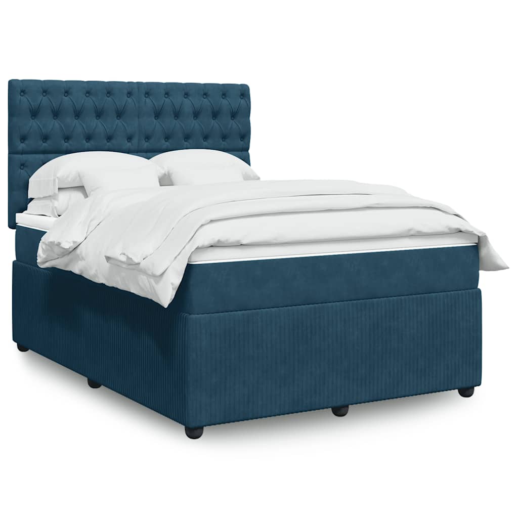 vidaXL Boxspringbett mit Matratze Blau 140x200 cm Samt