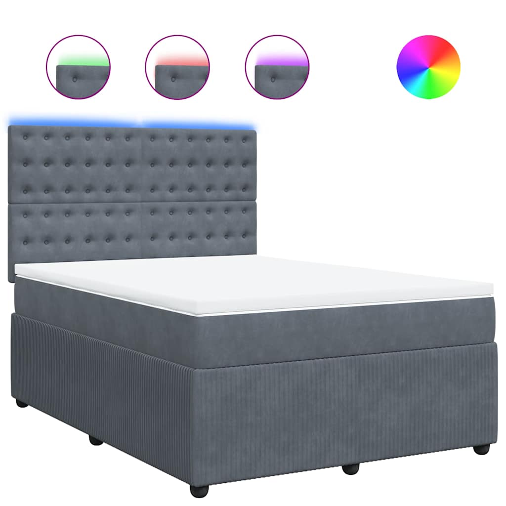 vidaXL Box spring postel s matrací tmavě šedá 140x200 cm samet