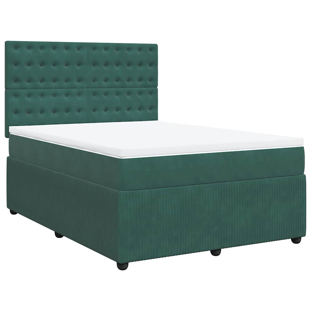 vidaXL Boxspring met matras fluweel donkergroen 140x200 cm afbeelding