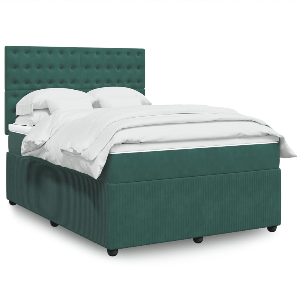 vidaXL Pat box spring cu saltea, verde închis, 140x200 cm, catifea