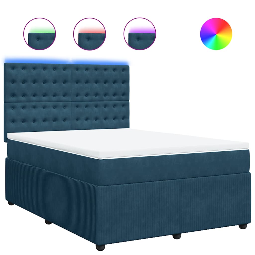 Thumbnail - vidaXL Boxspringbett mit Matratze Blau 140x200 cm Samt