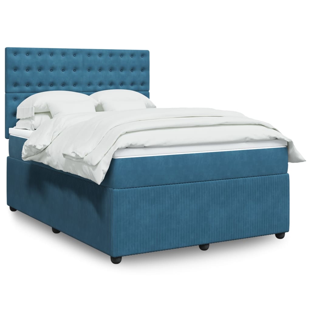 Boxspringbett mit Matratze Blau 140×200 cm Samt