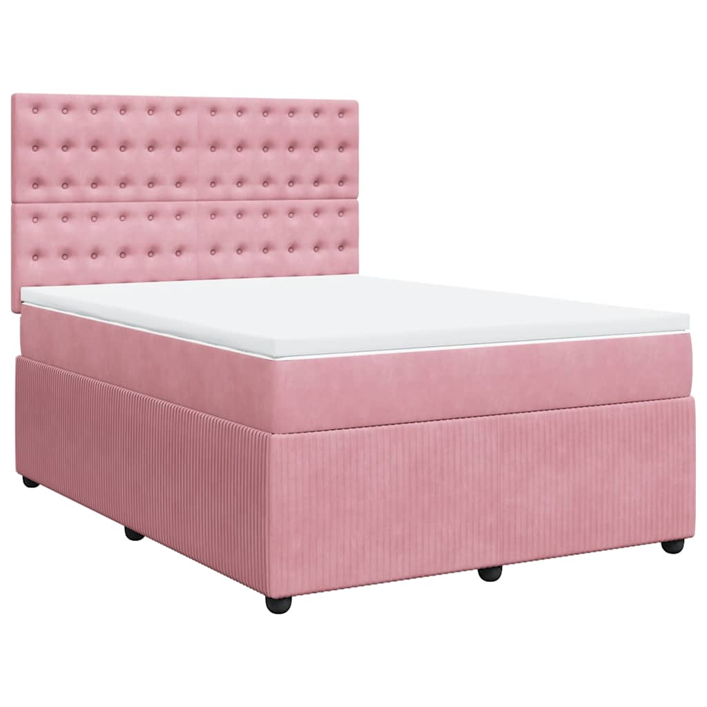 vidaXL Pat box spring cu saltea, roz, 140x200 cm, catifea