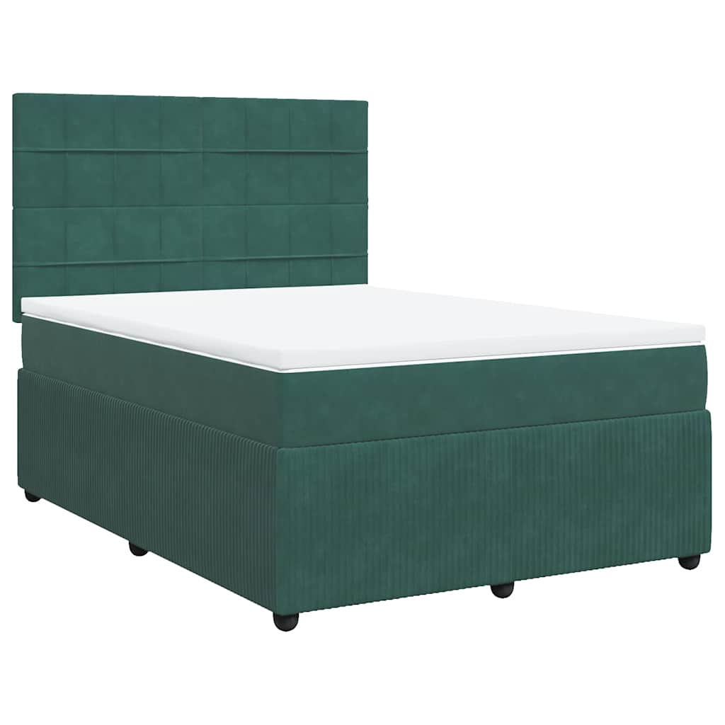 vidaXL Boxspring met matras fluweel donkergroen 160x200 cm afbeelding