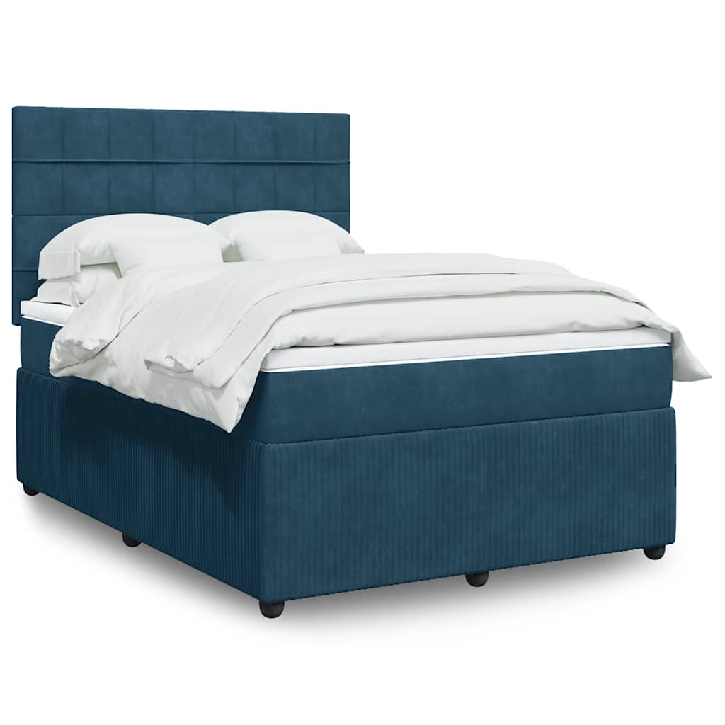 vidaXL Boxspringbett mit Matratze Blau 160x200 cm Samt