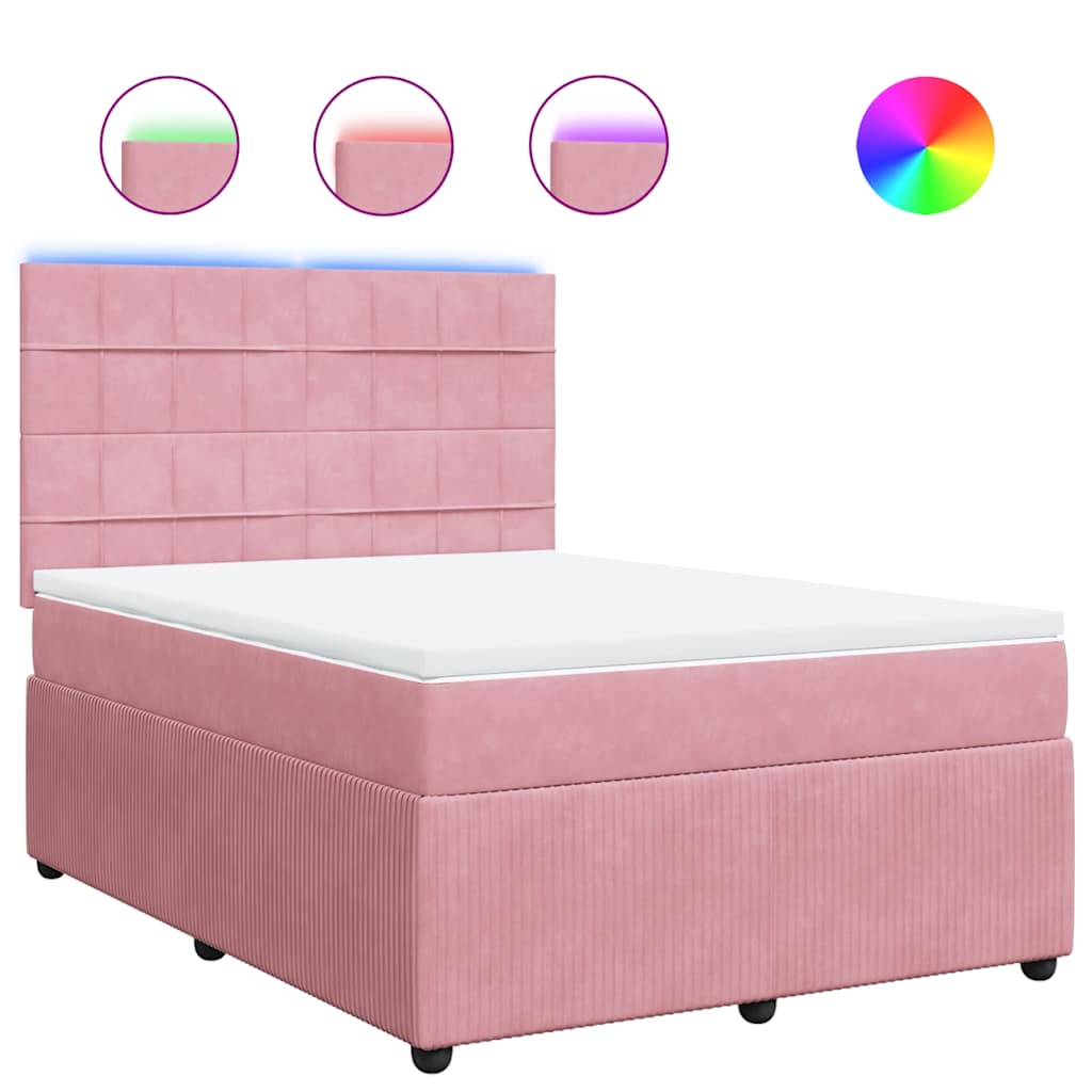 vidaXL Box spring postel s matrací růžová 160x200 cm samet