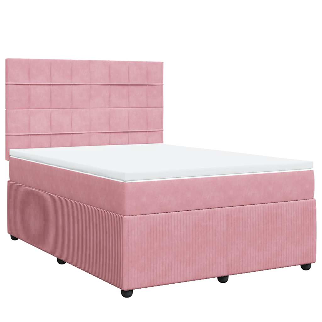 vidaXL Boxspring met matras fluweel roze 160x200 cm afbeelding