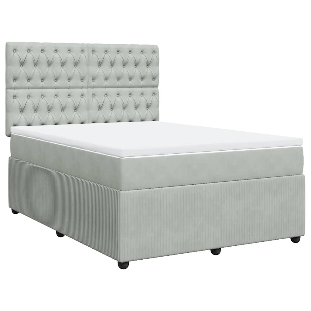 vidaXL Boxspring met matras fluweel lichtgrijs 160x200 cm afbeelding