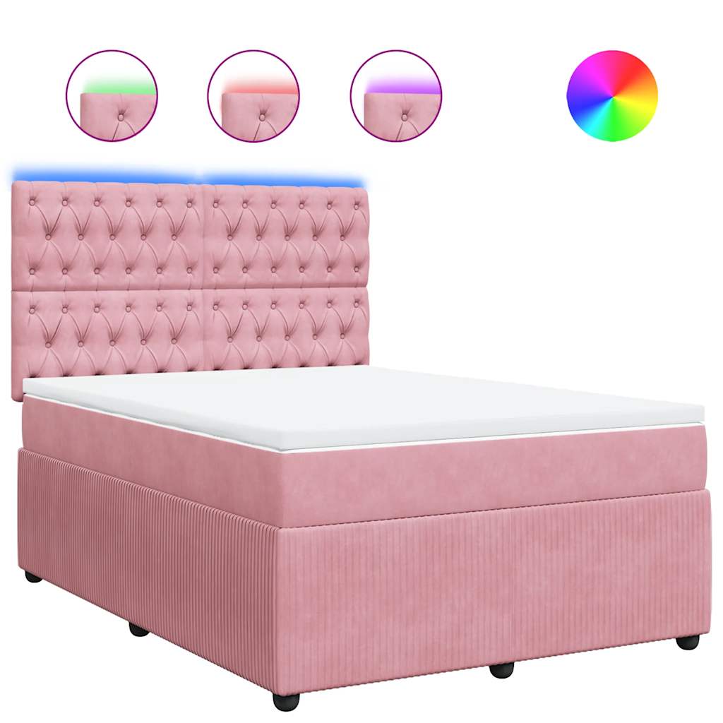 vidaXL Box spring postel s matrací růžová 160x200 cm samet