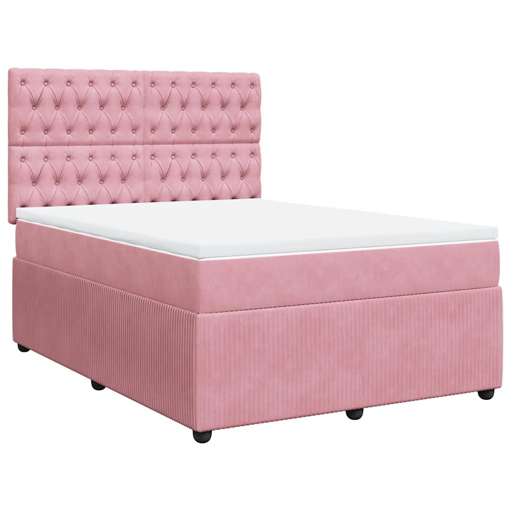 vidaXL Boxspring met matras fluweel roze 160x200 cm afbeelding