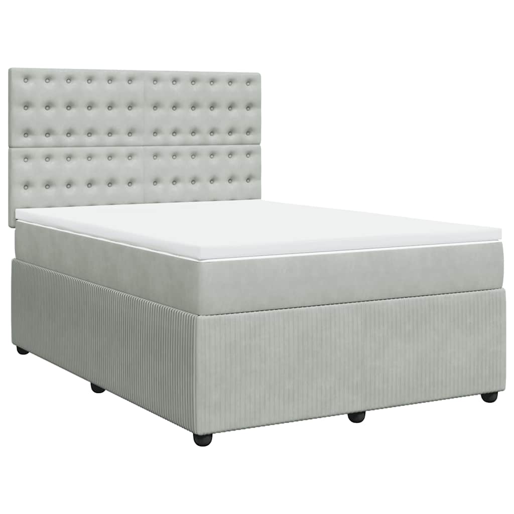 vidaXL Boxspring met matras fluweel lichtgrijs 160x200 cm afbeelding