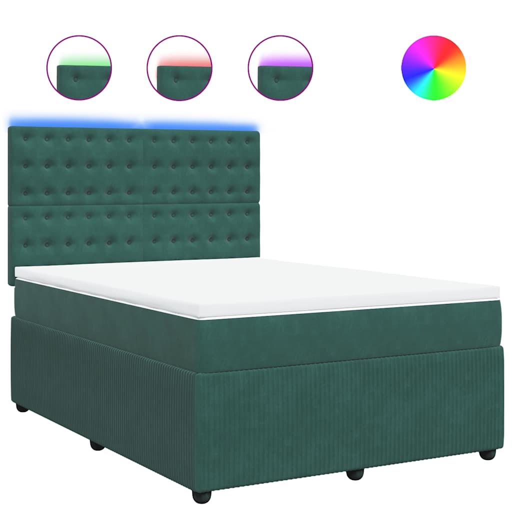 vidaXL Box spring postel s matrací tmavě zelená 160x200 cm samet