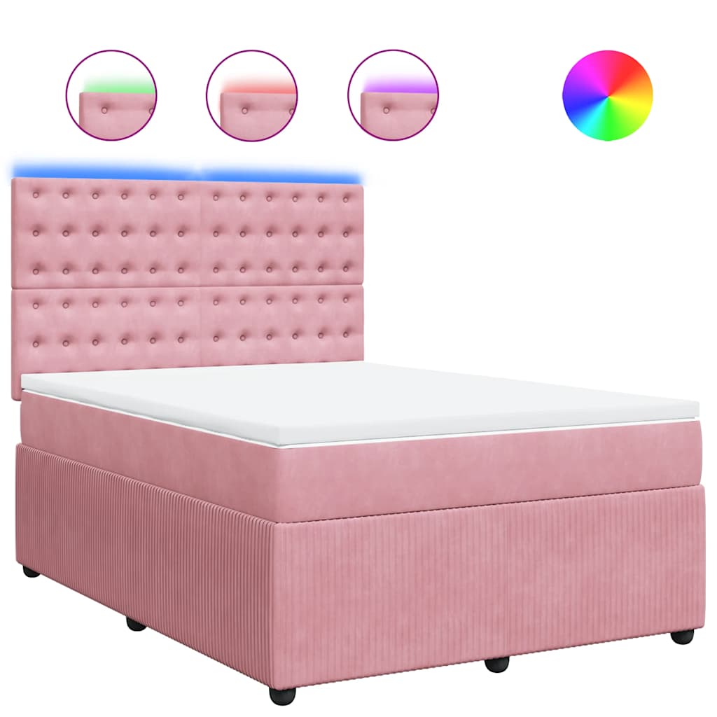 vidaXL Box spring postel s matrací růžová 160x200 cm samet