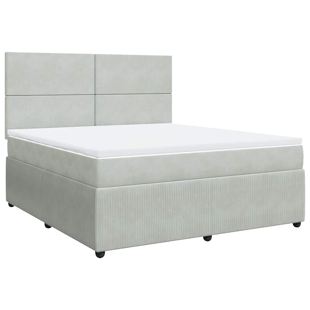 vidaXL Boxspring met matras fluweel lichtgrijs 180x200 cm afbeelding
