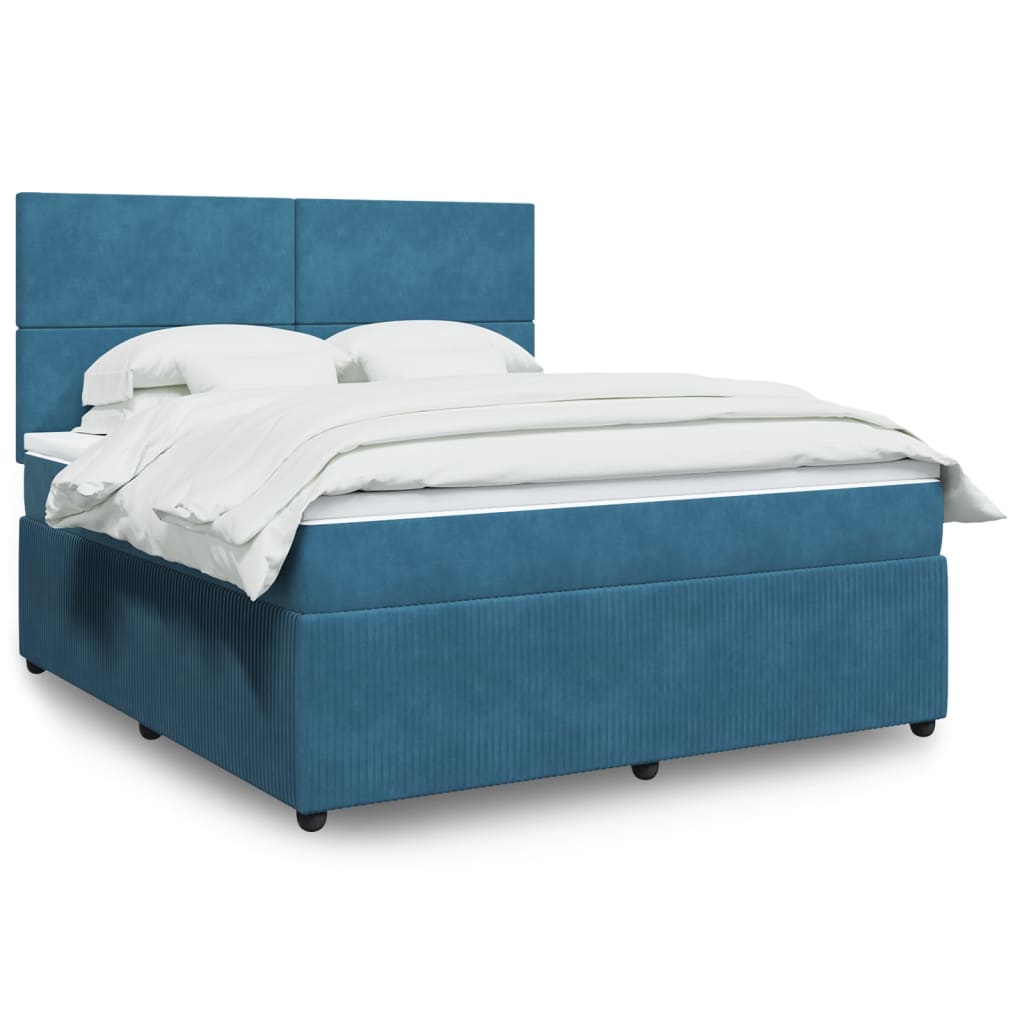 Boxspringbett mit Matratze Blau 180×200 cm Samt