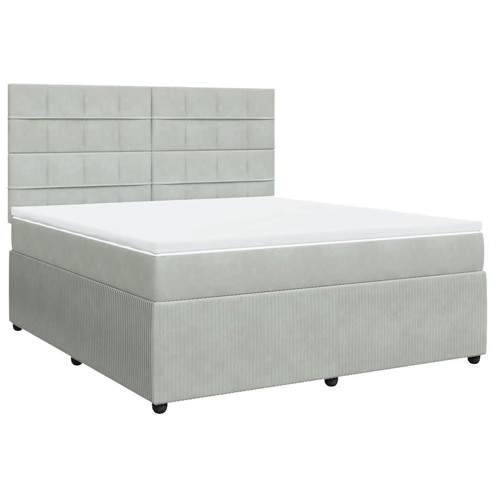 vidaXL Boxspring met matras fluweel lichtgrijs 180x200 cm afbeelding
