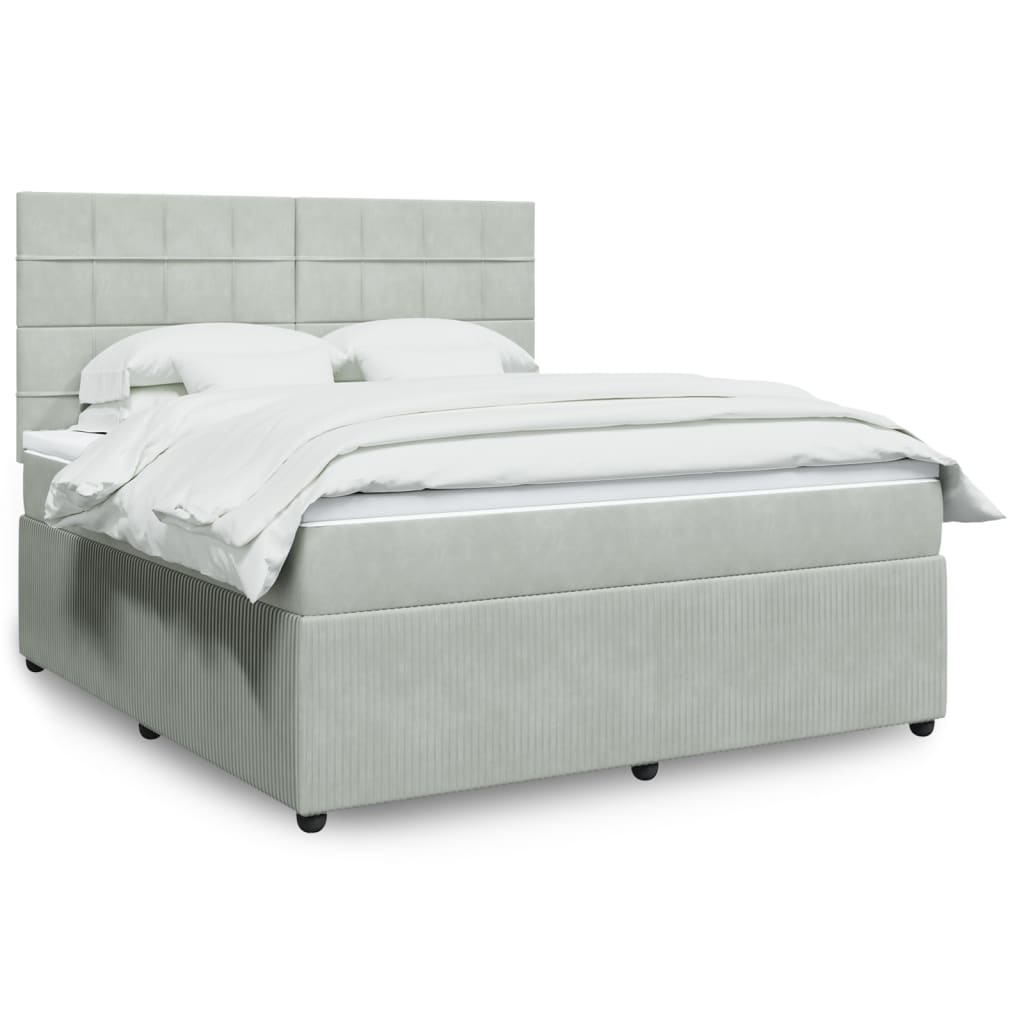 Boxspringbett mit Matratze Hellgrau 180×200 cm Samt