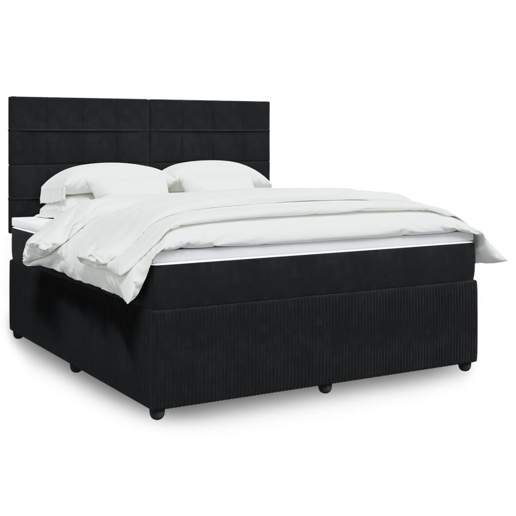 vidaXL Boxspringbett mit Matratze Schwarz 180x200 cm Samt