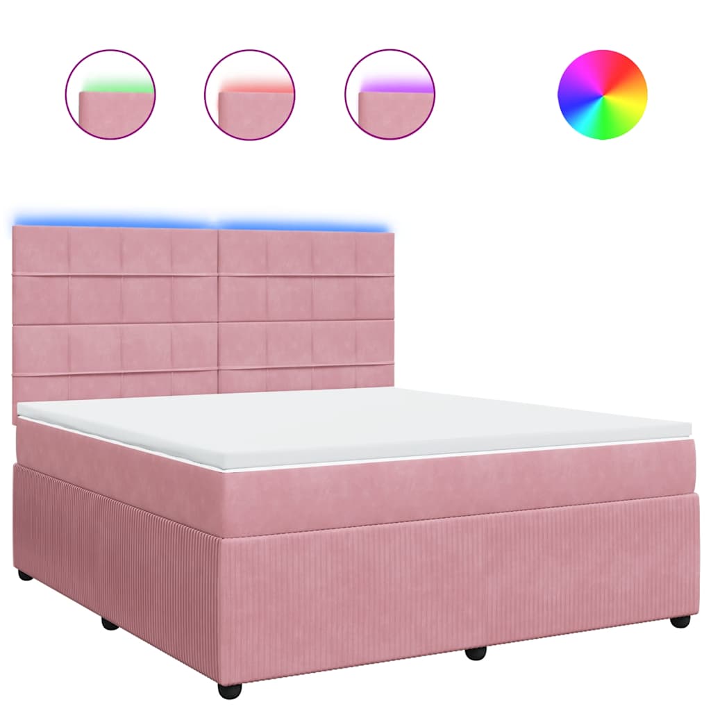 vidaXL Box spring postel s matrací růžová 180x200 cm samet