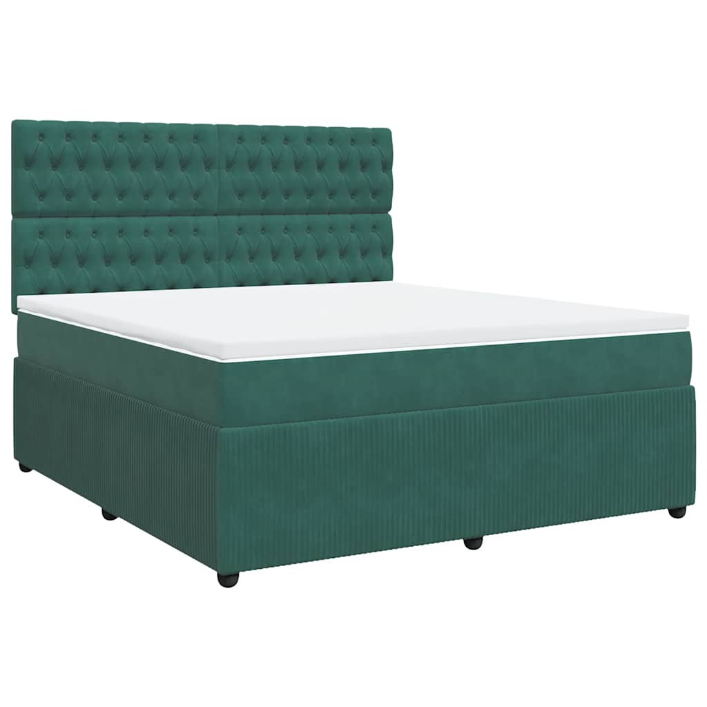 vidaXL Boxspring met matras fluweel donkergroen 180x200 cm afbeelding
