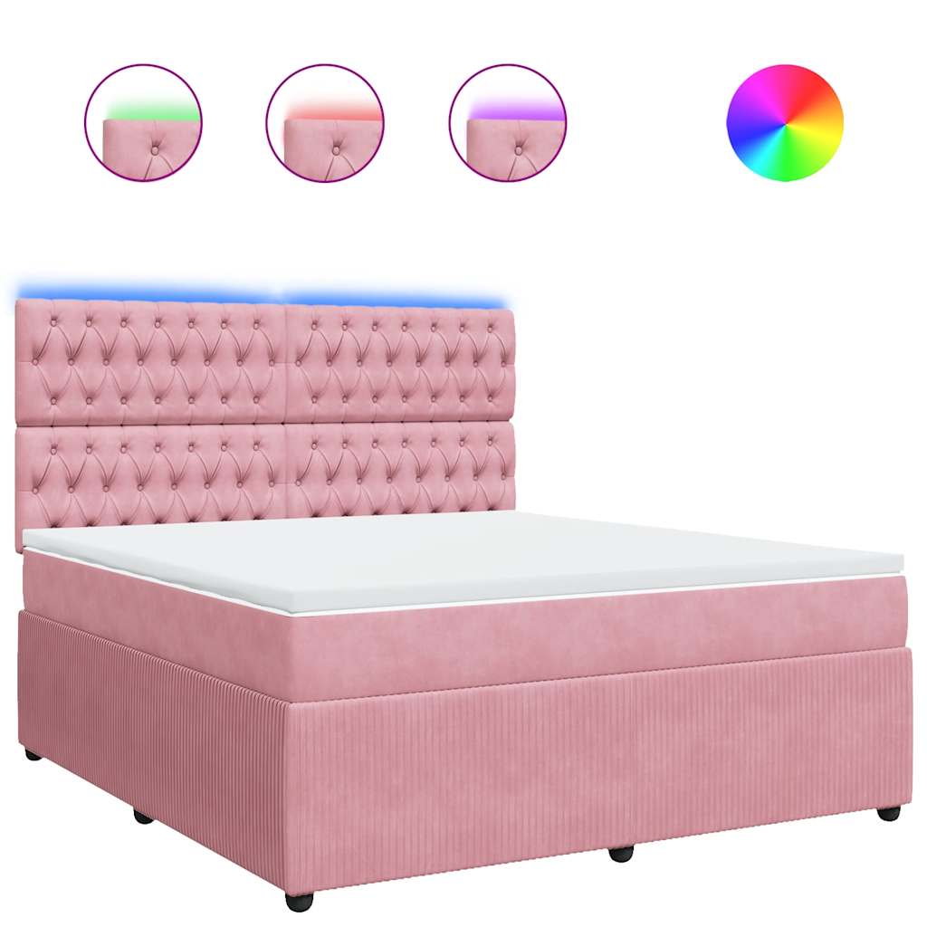 vidaXL Box spring postel s matrací růžová 180x200 cm samet