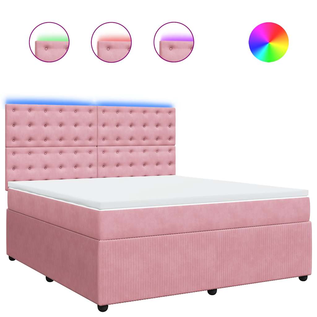 vidaXL Box spring postel s matrací růžová 180x200 cm samet