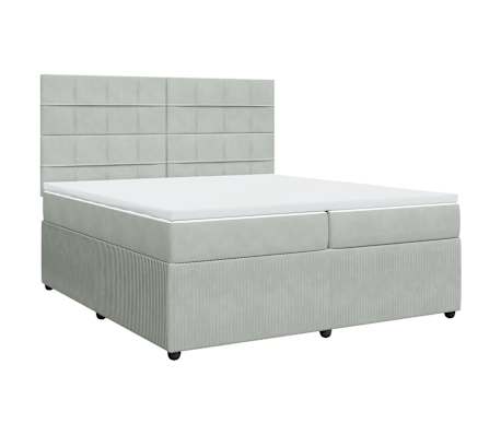 vidaXL Pat box spring cu saltea, gri deschis, 200x200 cm, catifea