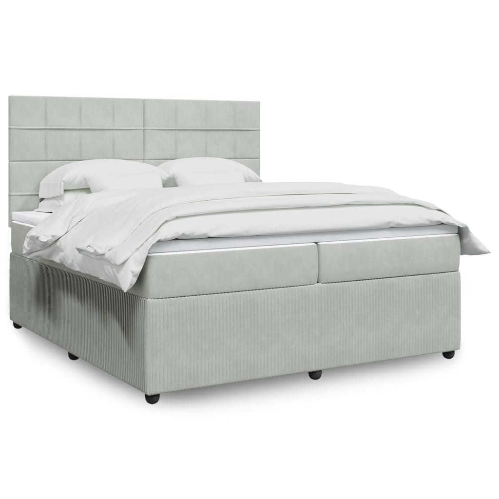 Boxspringbett mit Matratze Hellgrau 200×200 cm Samt