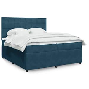 Box spring postel s matrací modrá 200 x 200 cm samet - obrázek 1