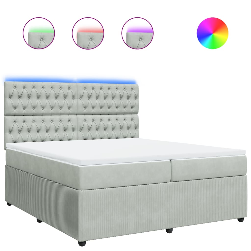 vidaXL Box spring postel s matrací světle šedá 200x200 cm samet