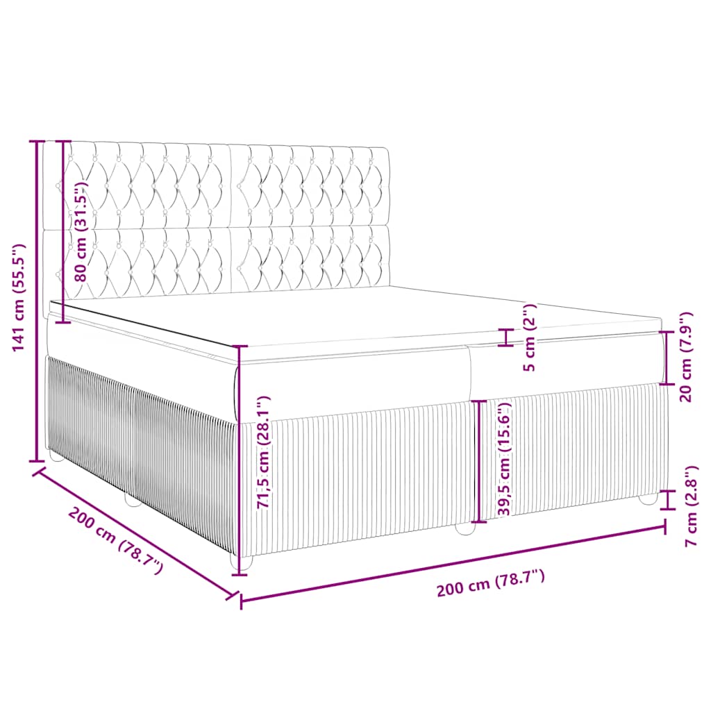 Box spring postel s matrací světle šedá 200x200 cm samet - obrázek 18