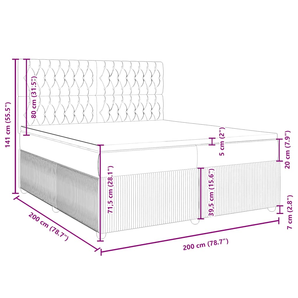 Box spring postel s matrací tmavě šedá 200x200 cm samet - obrázek 19
