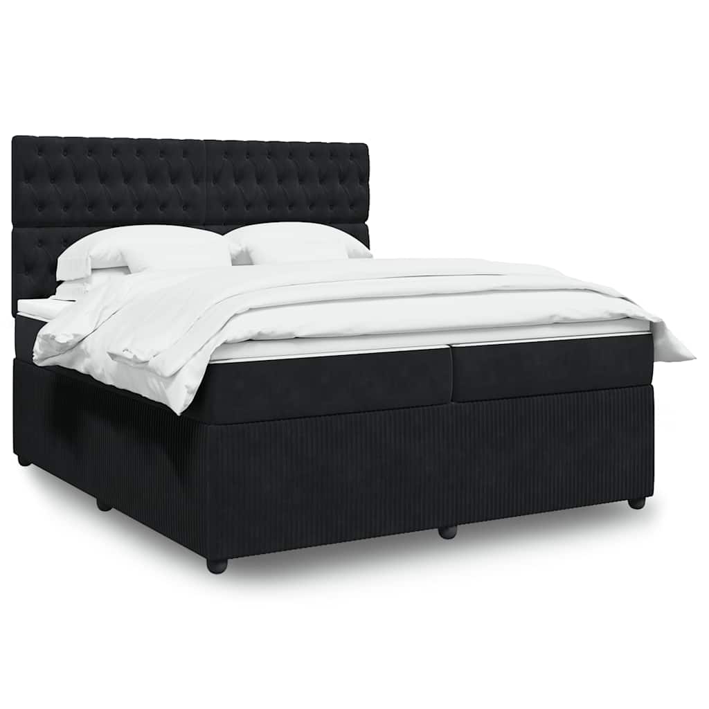 vidaXL Pat box spring cu saltea, negru, 200x200 cm, catifea
