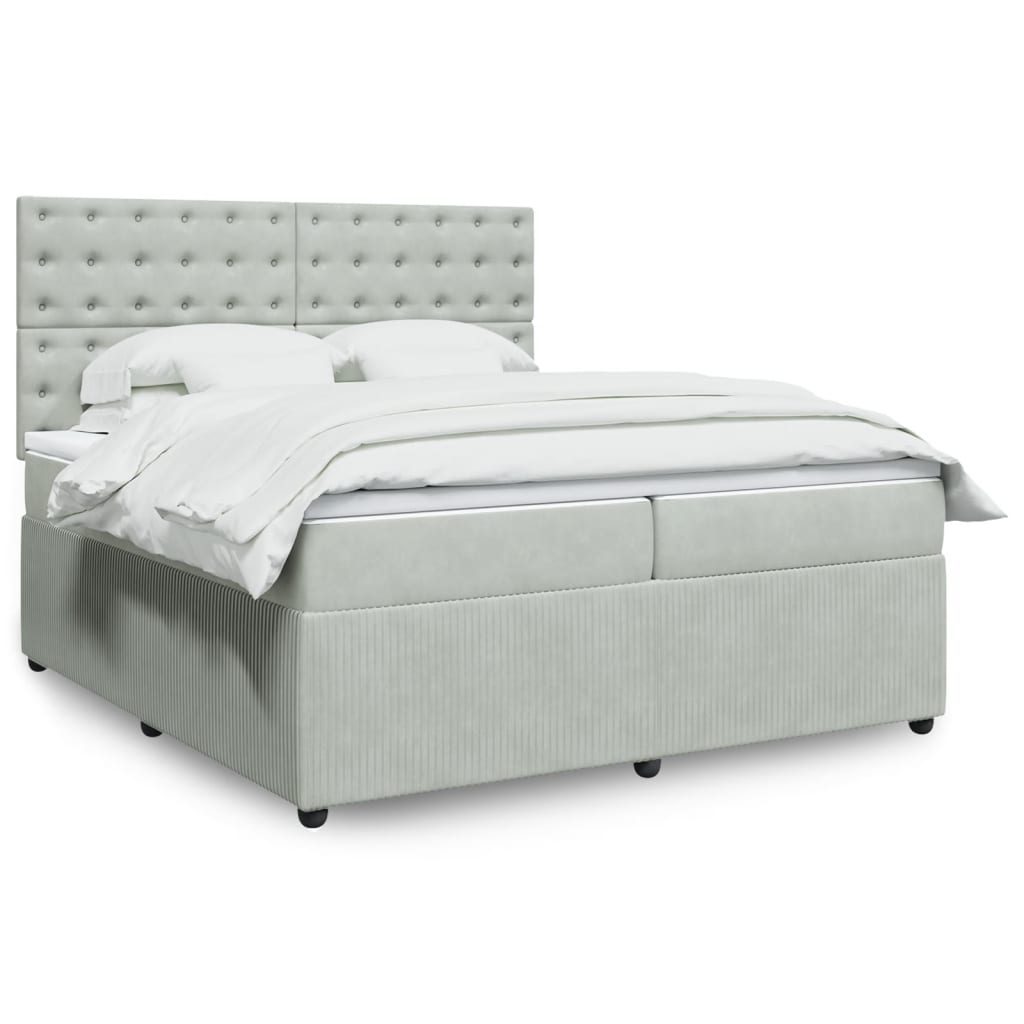 Boxspringbett mit Matratze Hellgrau 200×200 cm Samt