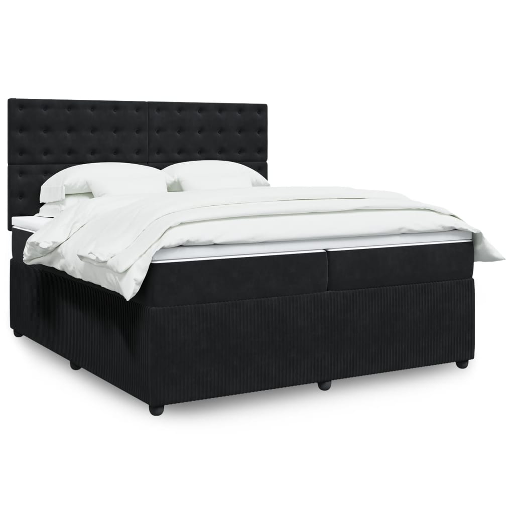 vidaXL Pat box spring cu saltea, negru, 200x200 cm, catifea