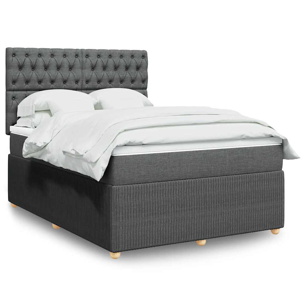 vidaXL Box Spring Bed with Mattress Dark Grey Double Fabric